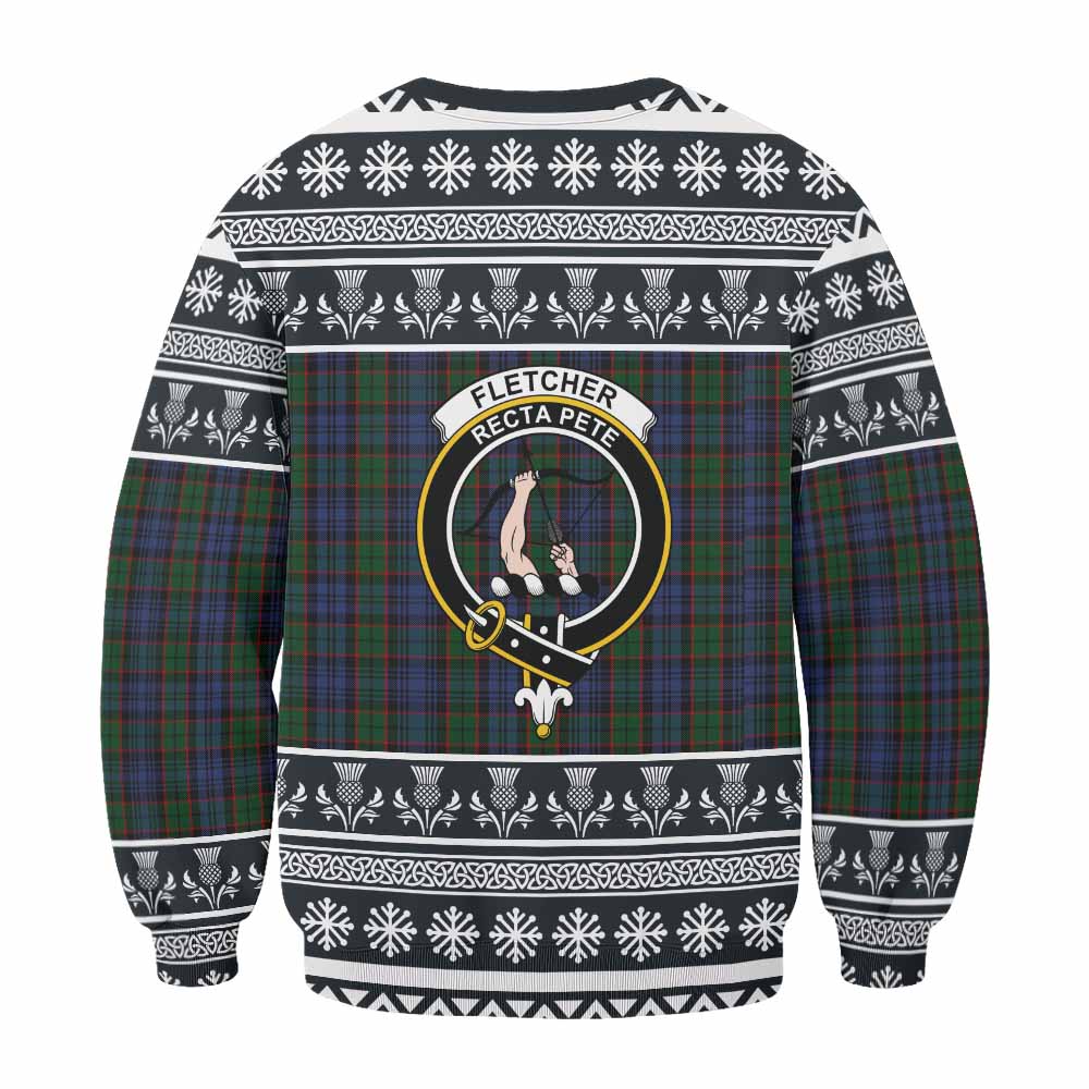Fletcher Clan Tartan Christmas Sweatshirt with Family Crest - Tartan Vibes Clothing