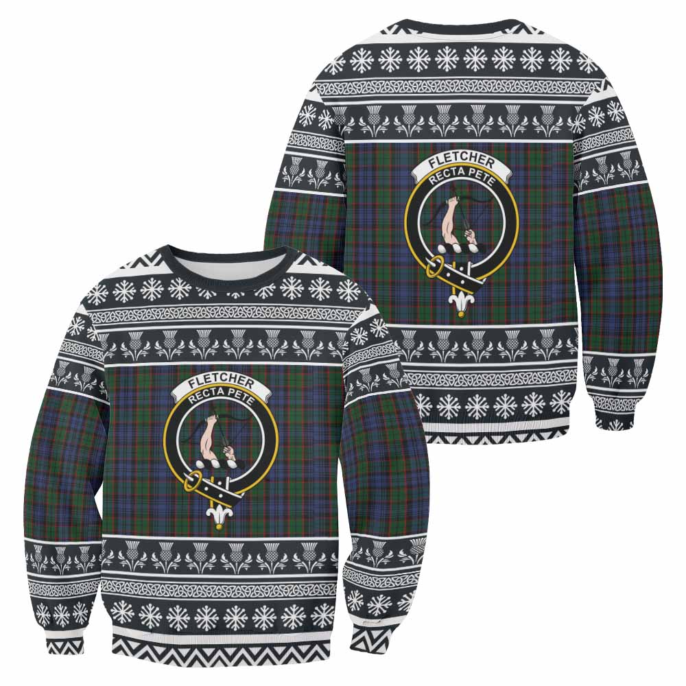 Fletcher Clan Tartan Christmas Sweatshirt with Family Crest - Tartan Vibes Clothing