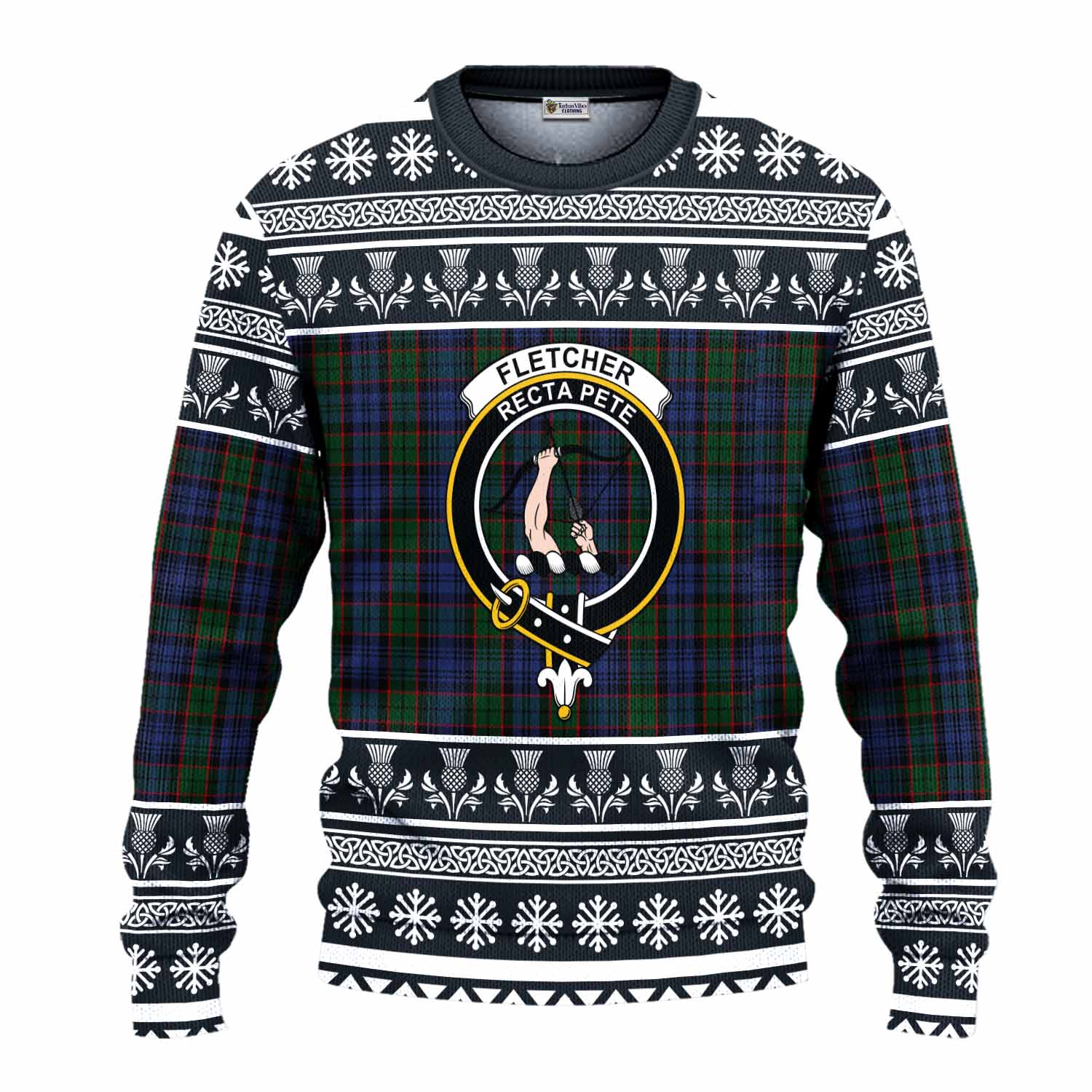Fletcher Clan Tartan Christmas Ugly Sweater with Family Crest - Tartan Vibes Clothing