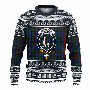 Fletcher Clan Tartan Christmas Ugly Sweater with Family Crest