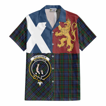 Fletcher Crest Tartan Cotton Hawaiian Shirt with Lion Rampant Saltire Style - Tartan Vibes Clothing