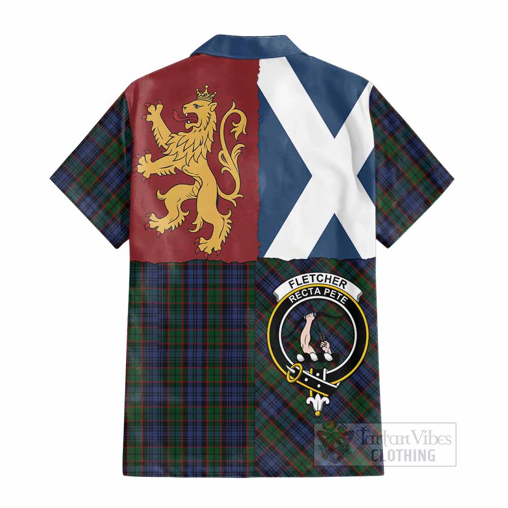 Fletcher Crest Tartan Cotton Hawaiian Shirt with Lion Rampant Saltire Style - Tartan Vibes Clothing