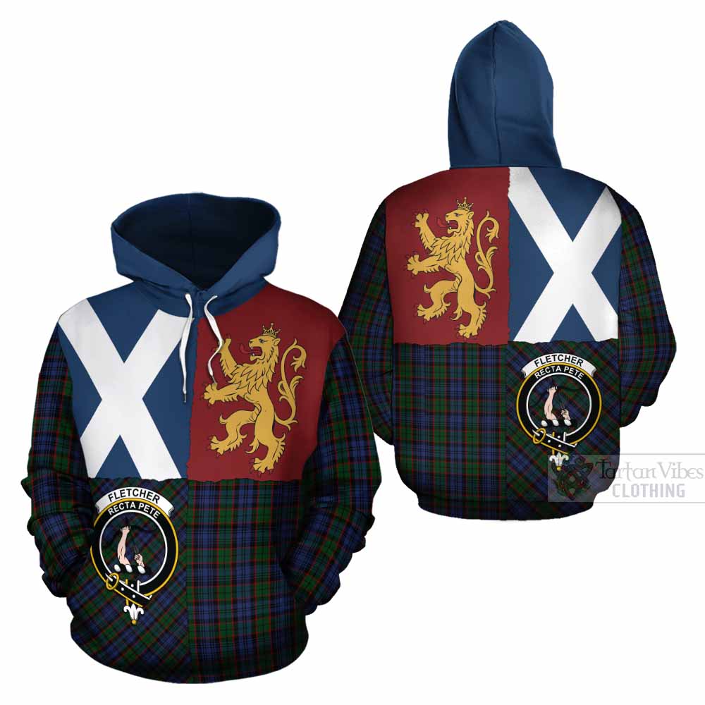 Fletcher Crest Tartan Cotton Hoodie with Lion Rampant Saltire Style - Tartan Vibes Clothing