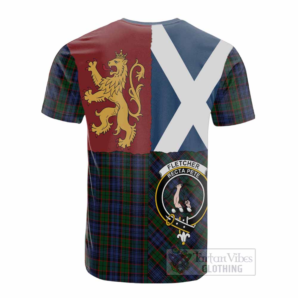Fletcher Crest Tartan Cotton T-shirt with Lion Rampant Saltire Style - Tartan Vibes Clothing