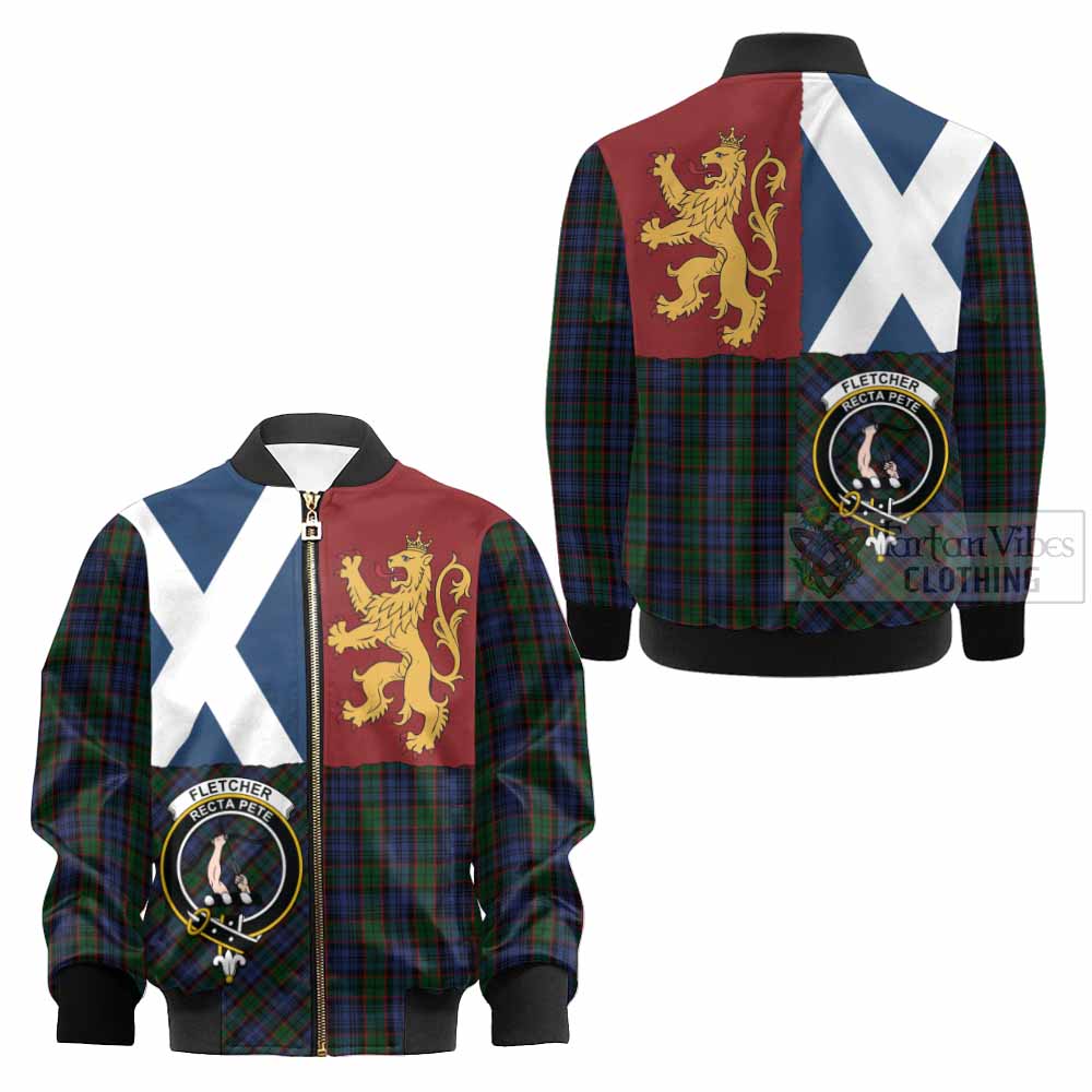 Fletcher Crest Tartan Kid Bomber Jacket with Lion Rampant Saltire Style - Tartan Vibes Clothing