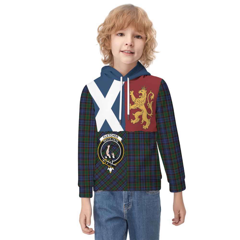 Fletcher Crest Tartan Kid Hoodie with Lion Rampant Saltire Style - Tartan Vibes Clothing