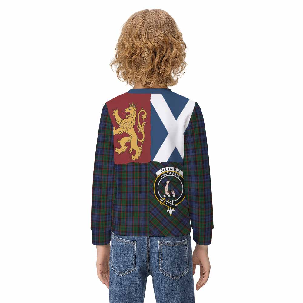 Fletcher Crest Tartan Kid Knitted Sweatshirt with Lion Rampant Saltire Style - Tartan Vibes Clothing