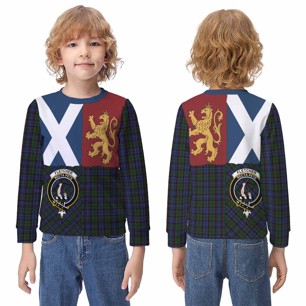 Fletcher Crest Tartan Kid Knitted Sweatshirt with Lion Rampant Saltire Style - Tartan Vibes Clothing