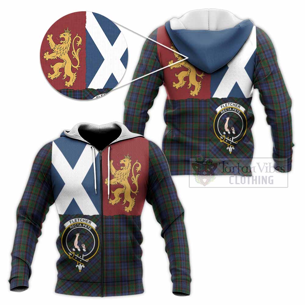 Fletcher Crest Tartan Knitted Hoodie with Lion Rampant Saltire Style