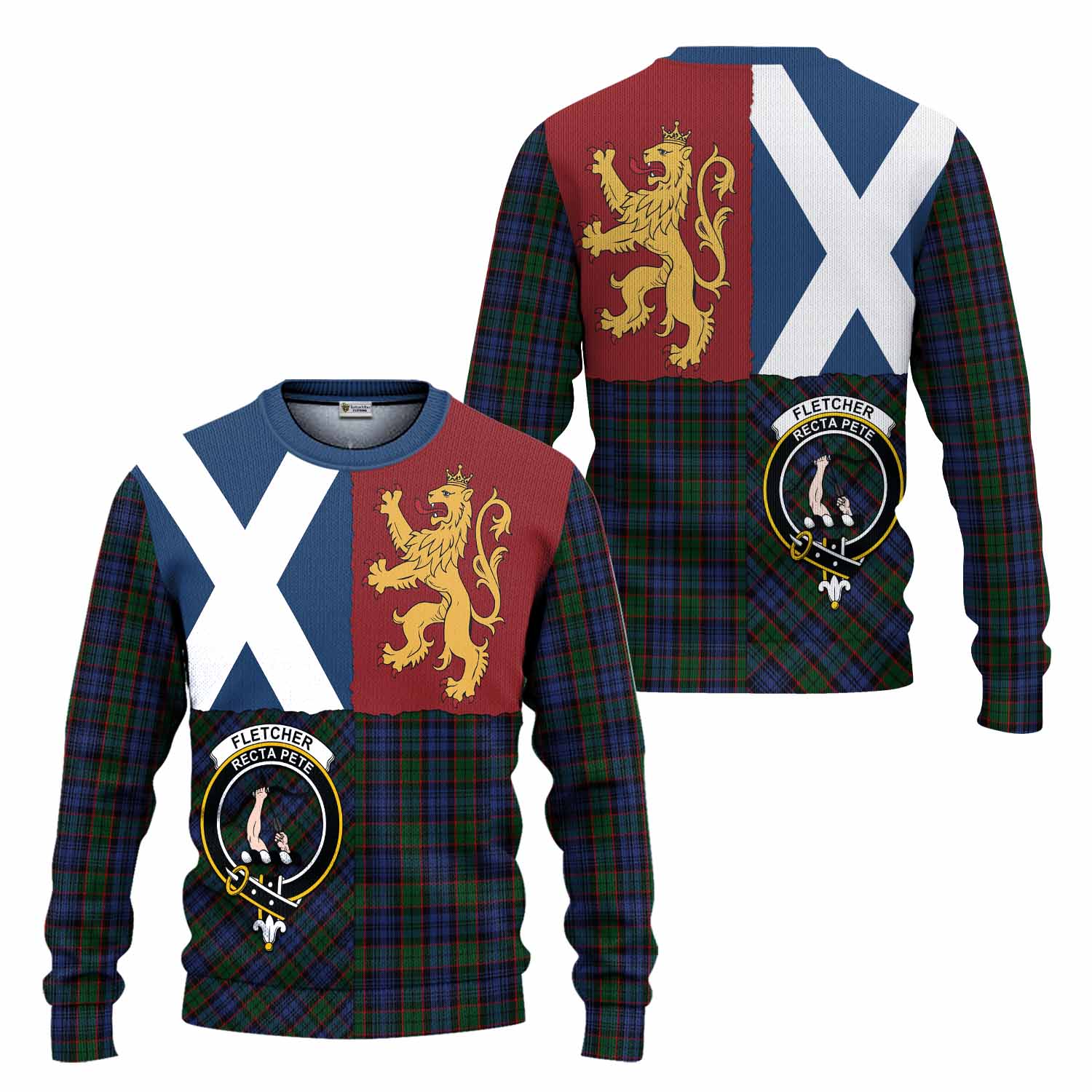Fletcher Crest Tartan Knitted Sweater with Lion Rampant Saltire Style