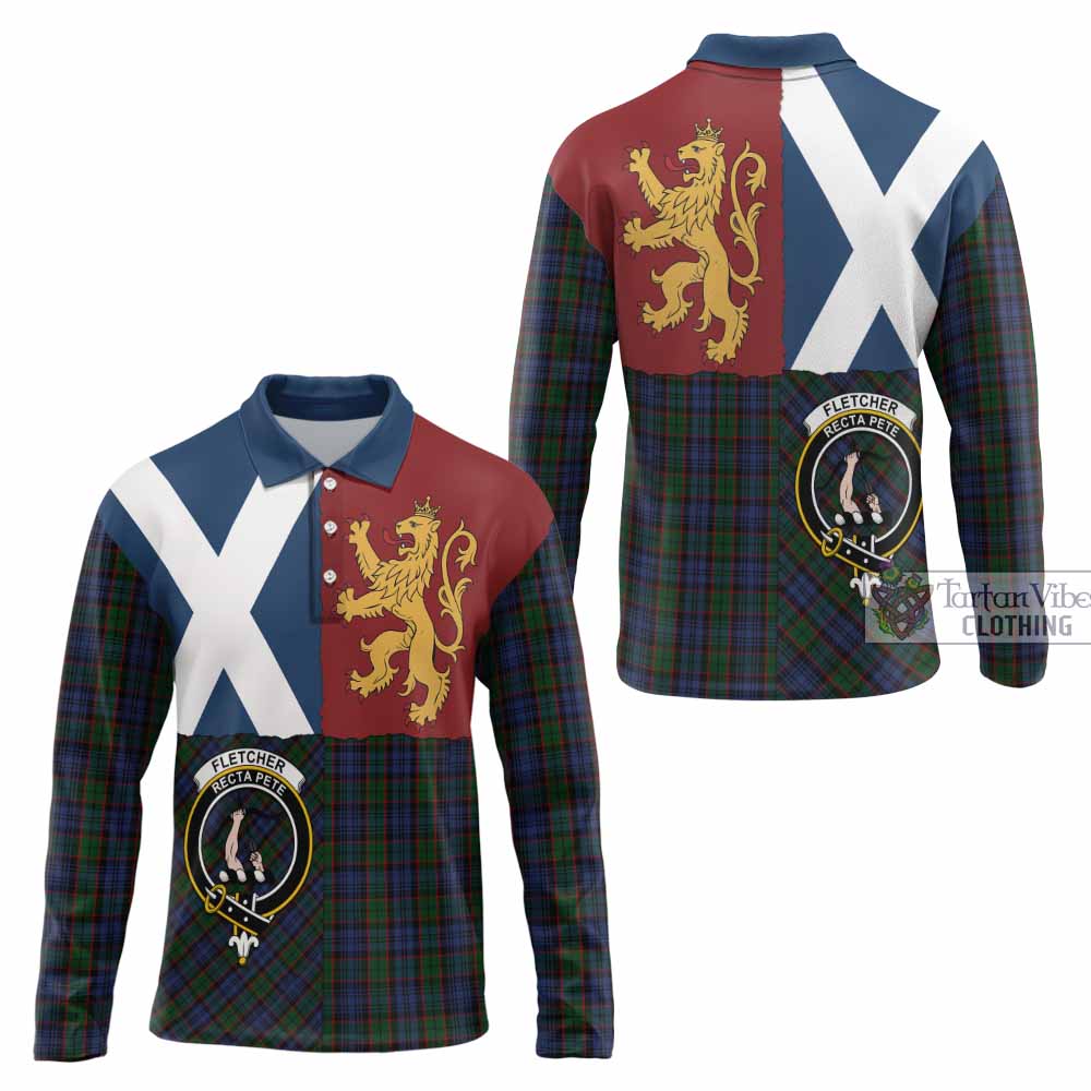 Fletcher Crest Tartan Long Sleeve Polo Shirt with Lion Rampant Saltire Style