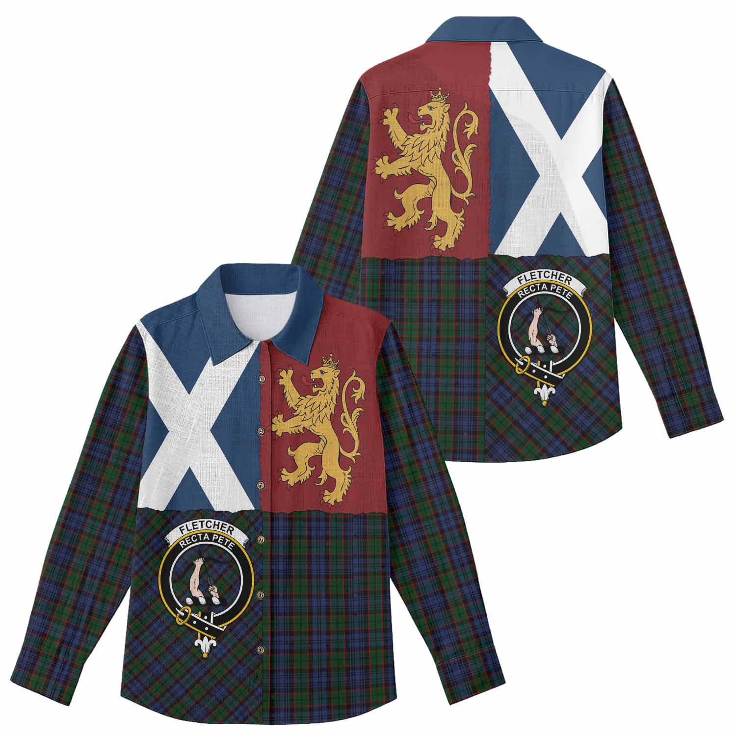 Fletcher Crest Tartan Women Casual Shirt with Lion Rampant Saltire Style