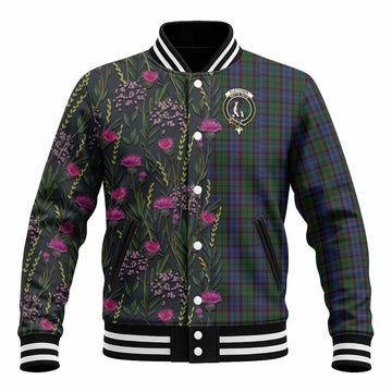 Fletcher Family Crest Tartan Baseball Jacket Scottish Thistle Flower Pattern Half Style
