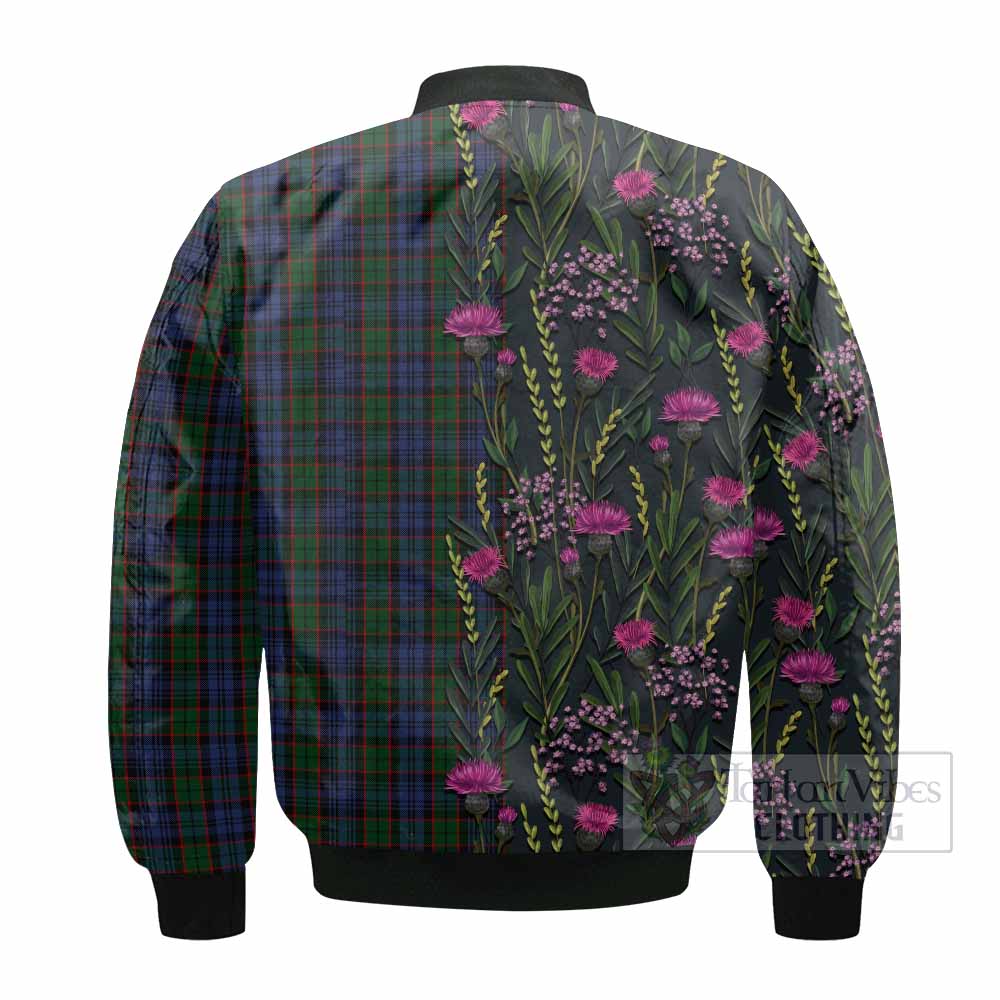 Fletcher Family Crest Tartan Bomber Jacket Scottish Thistle Flower Pattern Half Style - Tartan Vibes Clothing