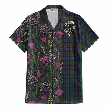 Fletcher Family Crest Tartan Cotton Hawaiian Shirt Scottish Thistle Flower Pattern Half Style - Tartan Vibes Clothing
