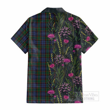 Fletcher Family Crest Tartan Cotton Hawaiian Shirt Scottish Thistle Flower Pattern Half Style - Tartan Vibes Clothing