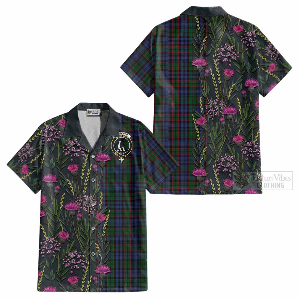 Fletcher Family Crest Tartan Cotton Hawaiian Shirt Scottish Thistle Flower Pattern Half Style - Tartan Vibes Clothing