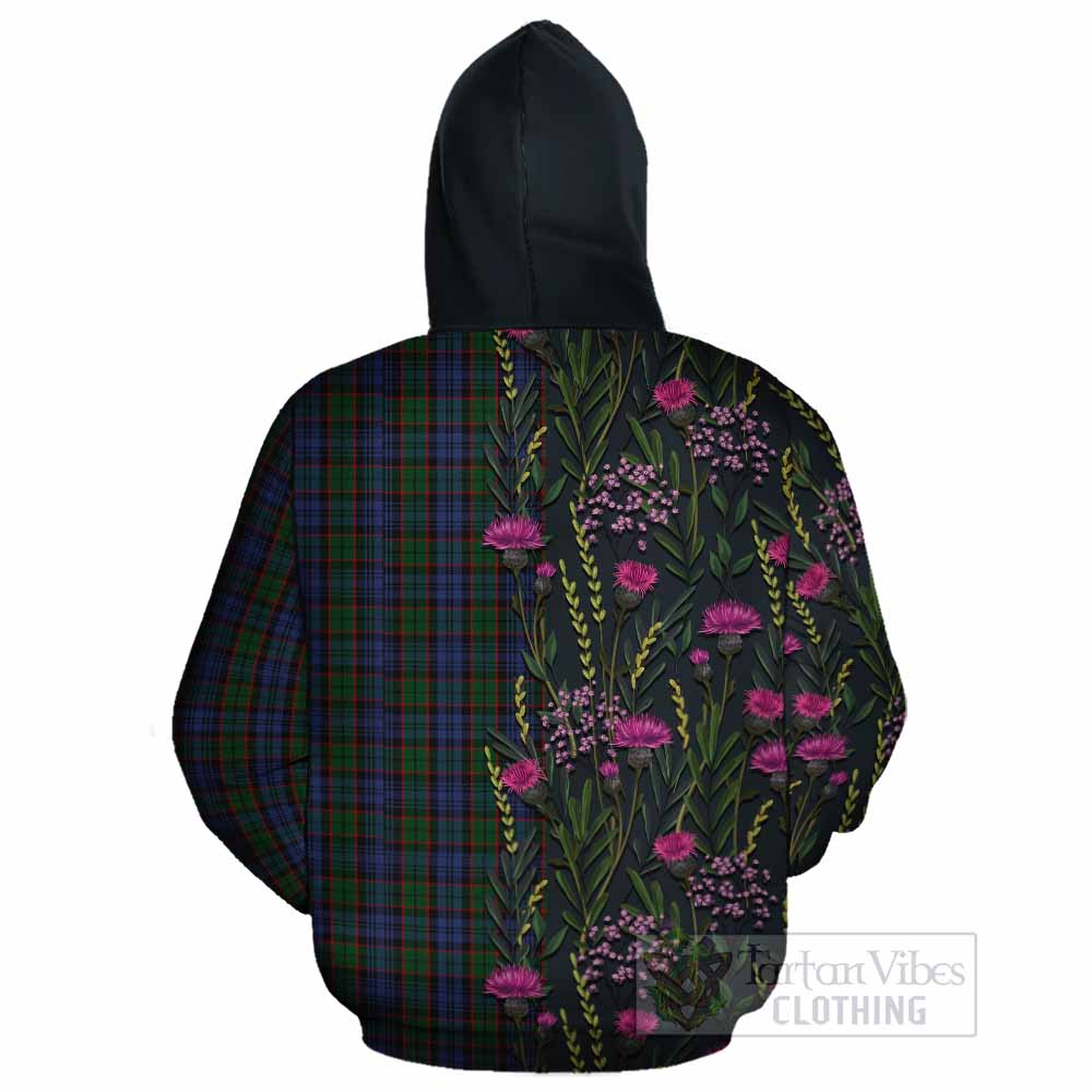 Fletcher Family Crest Tartan Cotton Hoodie Scottish Thistle Flower Pattern Half Style - Tartan Vibes Clothing