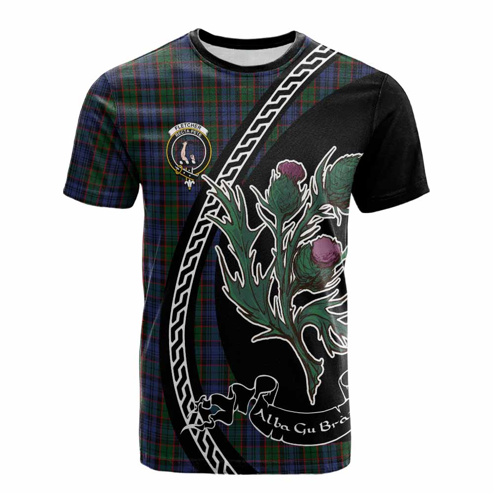 Fletcher Family Crest Tartan Cotton T-shirt Alba Thistle Inspired - Tartan Vibes Clothing
