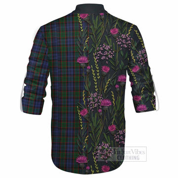 Fletcher Family Crest Tartan Ghillie Shirt Scottish Thistle Flower Pattern Half Style