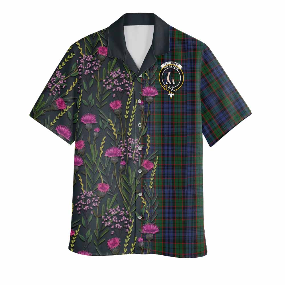Fletcher Family Crest Tartan Hawaiian Shirt Scottish Thistle Flower Pattern Half Style - Tartan Vibes Clothing