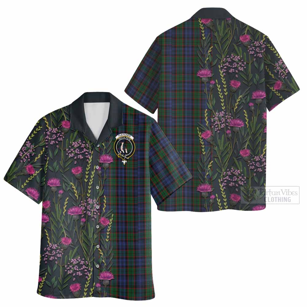 Fletcher Family Crest Tartan Hawaiian Shirt Scottish Thistle Flower Pattern Half Style - Tartan Vibes Clothing