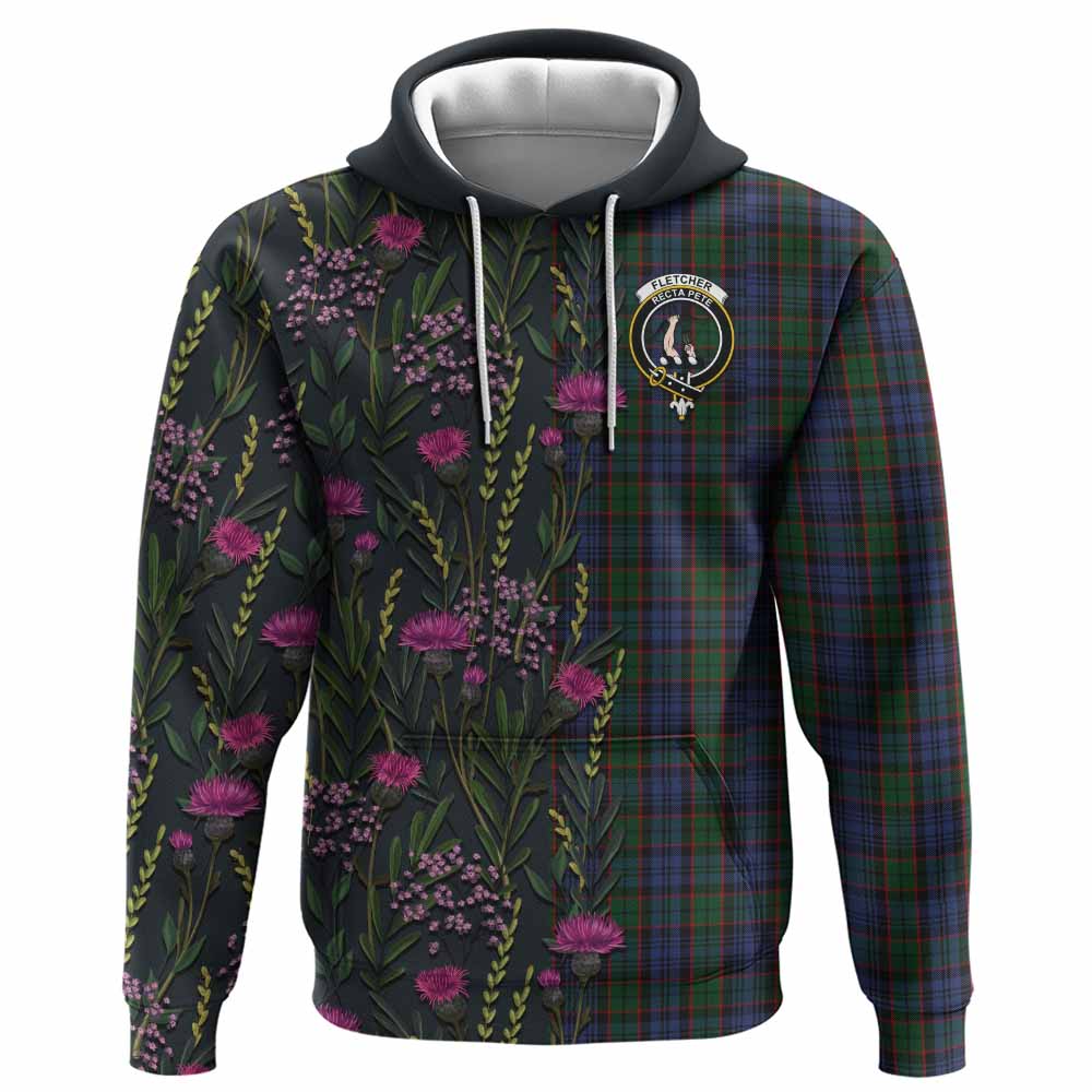 Fletcher Family Crest Tartan Hoodie Scottish Thistle Flower Pattern Half Style - Tartan Vibes Clothing
