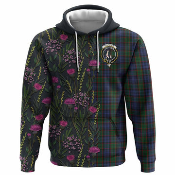 Fletcher Family Crest Tartan Hoodie Scottish Thistle Flower Pattern Half Style