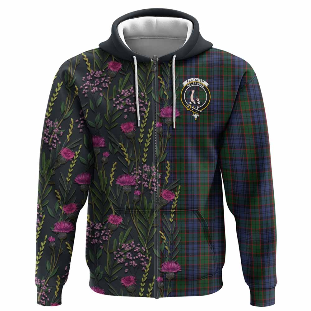 Fletcher Family Crest Tartan Hoodie Scottish Thistle Flower Pattern Half Style - Tartan Vibes Clothing