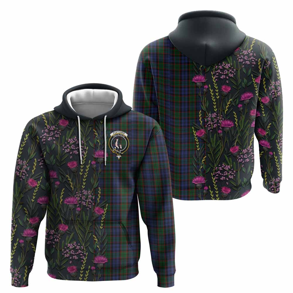 Fletcher Family Crest Tartan Hoodie Scottish Thistle Flower Pattern Half Style - Tartan Vibes Clothing