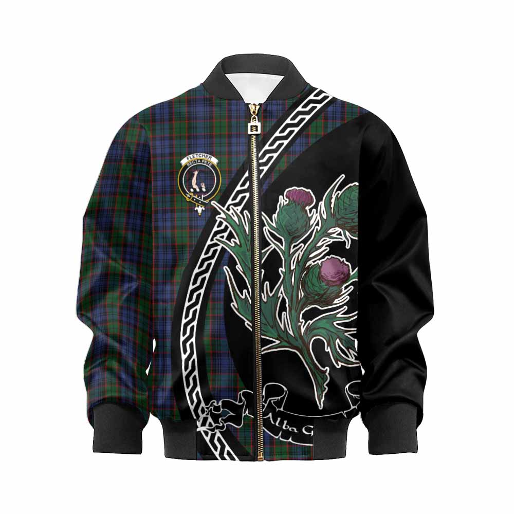 Fletcher Family Crest Tartan Kid Bomber Jacket Alba Thistle Inspired - Tartan Vibes Clothing