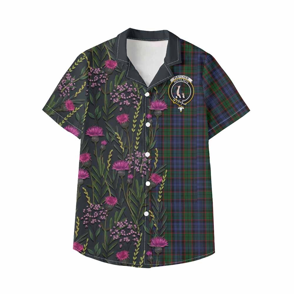 Fletcher Family Crest Tartan Kid Hawaiian Shirt Scottish Thistle Flower Pattern Half Style - Tartan Vibes Clothing