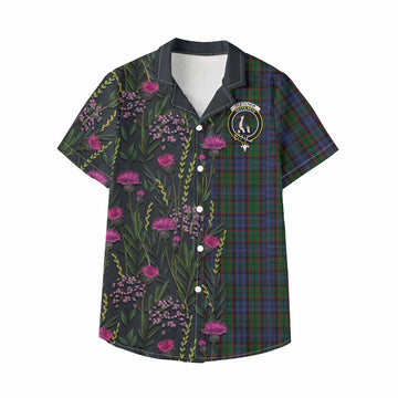 Fletcher Family Crest Tartan Kid Hawaiian Shirt Scottish Thistle Flower Pattern Half Style