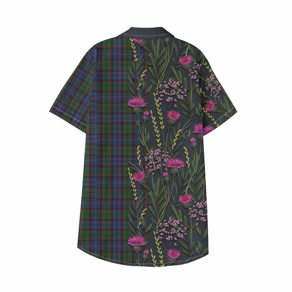 Fletcher Family Crest Tartan Kid Hawaiian Shirt Scottish Thistle Flower Pattern Half Style - Tartan Vibes Clothing