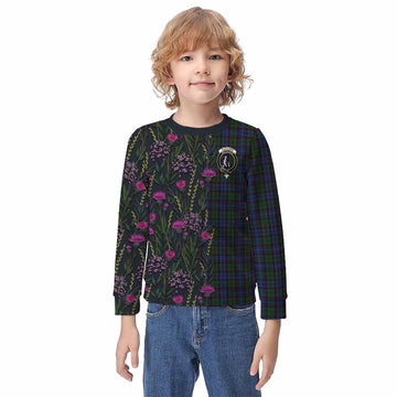 Fletcher Family Crest Tartan Kid Knitted Sweatshirt Scottish Thistle Flower Pattern Half Style