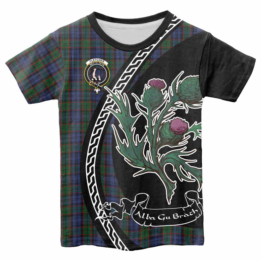 Fletcher Family Crest Tartan Kid T-shirt Alba Thistle Inspired - Tartan Vibes Clothing