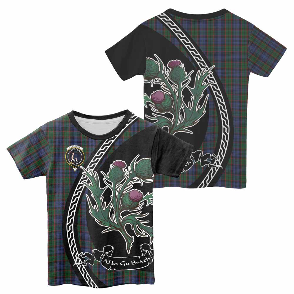 Fletcher Family Crest Tartan Kid T-shirt Alba Thistle Inspired - Tartan Vibes Clothing