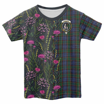 Fletcher Family Crest Tartan Kid T-shirt Scottish Thistle Flower Pattern Half Style - Tartan Vibes Clothing