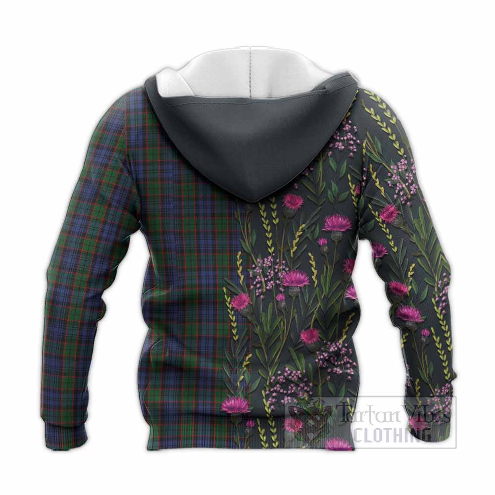 Fletcher Family Crest Tartan Knitted Hoodie Scottish Thistle Flower Pattern Half Style - Tartan Vibes Clothing