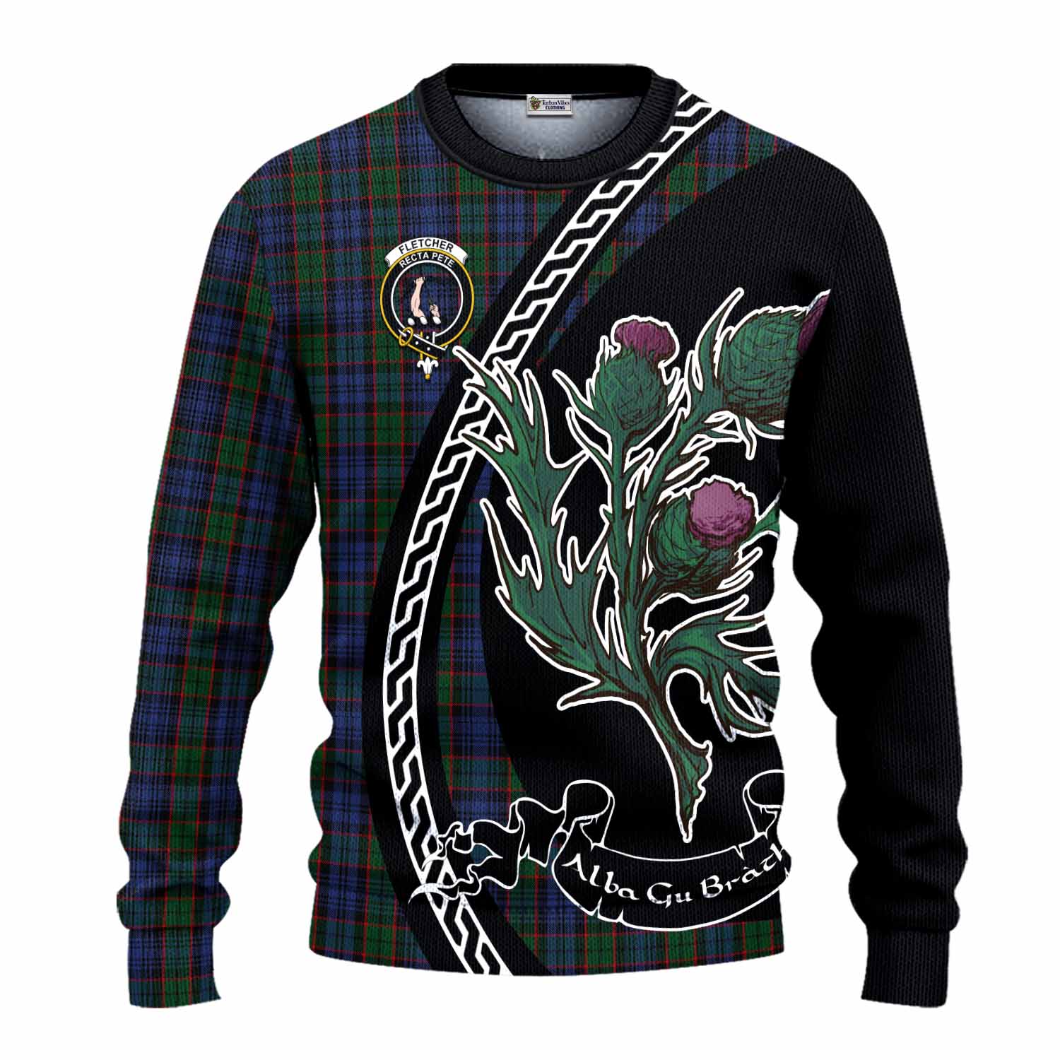Fletcher Family Crest Tartan Knitted Sweater Alba Thistle Inspired - Tartan Vibes Clothing