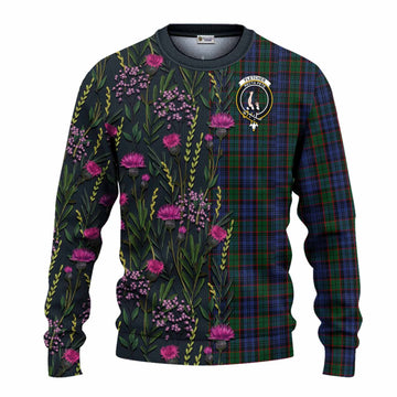 Fletcher Family Crest Tartan Knitted Sweater Scottish Thistle Flower Pattern Half Style