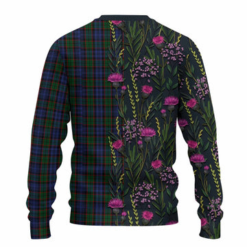 Fletcher Family Crest Tartan Knitted Sweater Scottish Thistle Flower Pattern Half Style