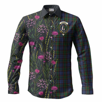 Fletcher Family Crest Tartan Long Sleeve Button Shirts Scottish Thistle Flower Pattern Half Style