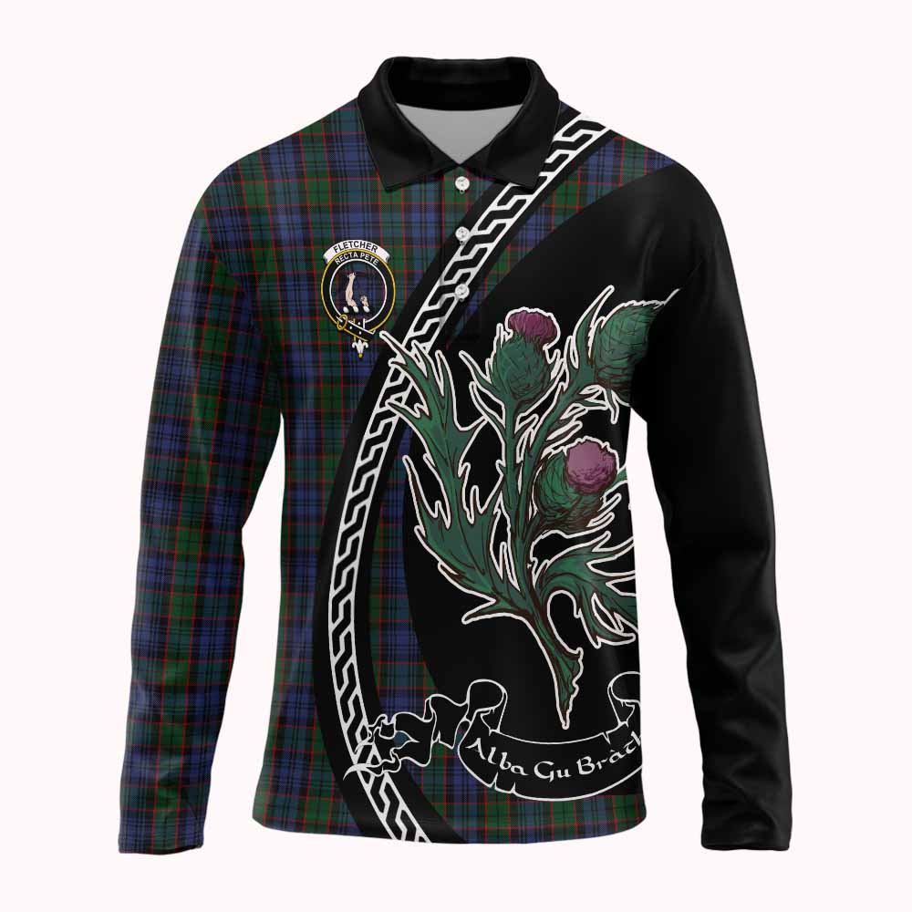 Fletcher Family Crest Tartan Long Sleeve Polo Shirt Alba Thistle Inspired - Tartan Vibes Clothing