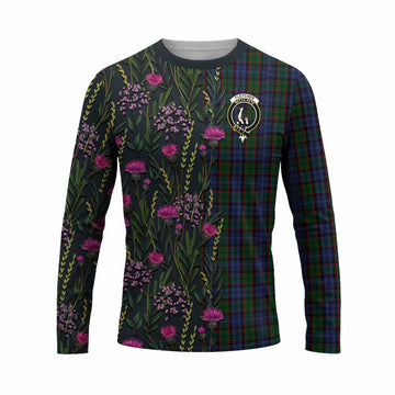 Fletcher Family Crest Tartan Long Sleeve T-Shirt Scottish Thistle Flower Pattern Half Style - Tartan Vibes Clothing