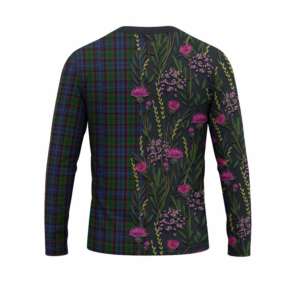 Fletcher Family Crest Tartan Long Sleeve T-Shirt Scottish Thistle Flower Pattern Half Style - Tartan Vibes Clothing
