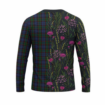 Fletcher Family Crest Tartan Long Sleeve T-Shirt Scottish Thistle Flower Pattern Half Style - Tartan Vibes Clothing