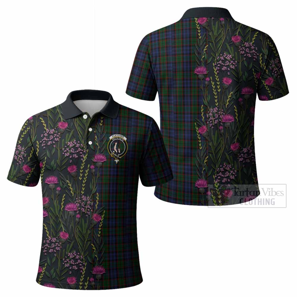 Fletcher Family Crest Tartan Polo Shirt Scottish Thistle Flower Pattern Half Style - Tartan Vibes Clothing