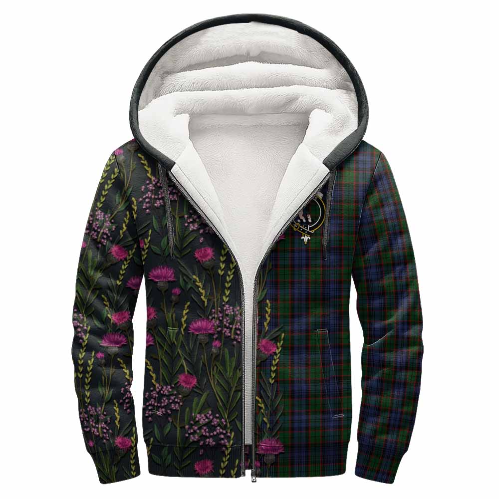 Fletcher Family Crest Tartan Sherpa Hoodie Scottish Thistle Flower Pattern Half Style - Tartan Vibes Clothing