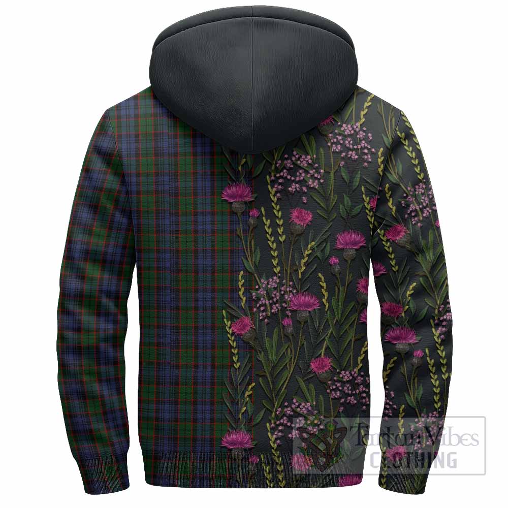 Fletcher Family Crest Tartan Sherpa Hoodie Scottish Thistle Flower Pattern Half Style - Tartan Vibes Clothing